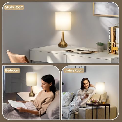 Set of 2 Bedside Touch Lamps, 16 Inch Dimmable Small Nightstand Lamp, Night Light Lamp Simple Touch Table Lamp with Brass Metal Base for Living Room Bedroom Office, A19 3000K Led Bulb Included - Image 4