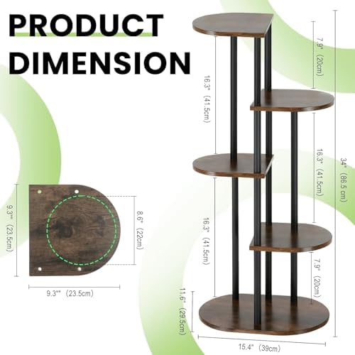 Tiered Plant Stand Indoor, Tall 5 Tier 6 Potted Wooden Plant Shelf for Multiple Flower Plants, Multi Corner Metal Plant Holder Indoor for Patio Garden Patent Design Living Room Balcony Bedroom, Rustic Brown - Image 2