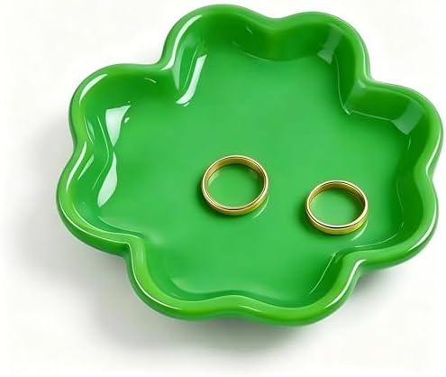 PUDDING CABIN Four-leaf Clover Ring Dish (4inch/10cm) Decorative Trinket Plate for Rings Earrings Necklaces, Green Home Decor, St Patricks Day Lucky Charm Irish gifts, Lucky Gifts for Women by PUDDINGCABIN