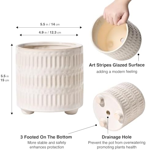 STHIE 5 Inch Ceramic Planters for Indoor Plants, White Snake Plant Pots - Image 3