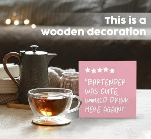 Pink Bar Cart Bartender Accessories Signs, Was Cute Would Drink Here Again Wooden Box Signs, Bar Decorations For Home, Pink Wood Sign Home Decor For Kitchen Desk Table Shelf 5x5 Inch - Image 2