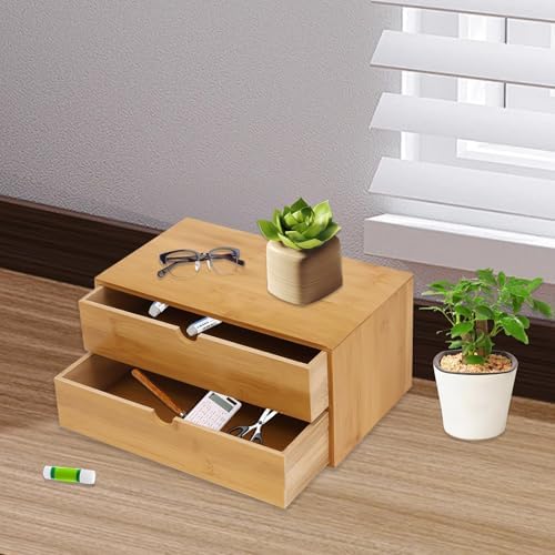 Bamboo Desk Organizer - Mini Bamboo Desk Drawer Tabletop Storage Organization Box, for Office Home Toiletries Supplies, No Assembly Required - Image 2
