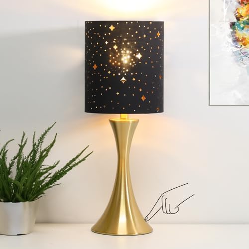 Touch Table Lamp,3 Way Dimmable Gold Bedside Lamp with Black Star Shade by Seasidevillage