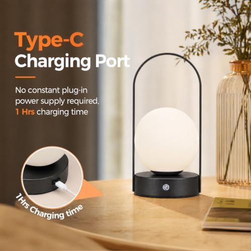 Senzoy Globe Table Lamp, Portable Mini LED Night Light, Black - Image 5