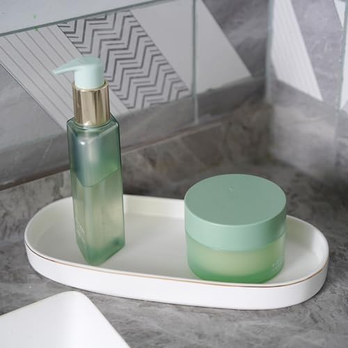 10x5 Bathroom Vanity Tray, Oval Ceramic Decorative Perfume Candle Tray for Bathroom/Kitchen Counter, White - Image 4