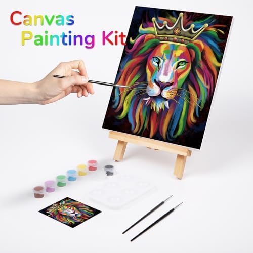 VOCHIC Paint and Sip Kit, Pre Drawn Canvas for Painting for Adults Paint Party Supplies Art Set for Beginner Gift Favor, 8 Acrylic Colors, 3 Brushes,1 Pallet (Lion King, 12x16 in) - Image 2