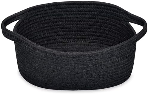 ABenkle Small Basket with Handles, Boho Decorative Rope Woven Dog Cat Toy Storage Bin Shelf Storage Organizer, Easter Christmas Gift Basket, 12"x8"x5", Black by ABenkle