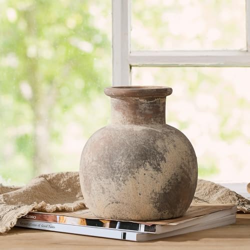 SIDUCAL Ceramic Rustic Farmhouse Vase | 6 Inch Pottery Decorative Flower for Home Decor | Boho Vase | Terracotta for Table, Living Room, Bathroom Decoration, Shelf Decor, Mantel - Image 2