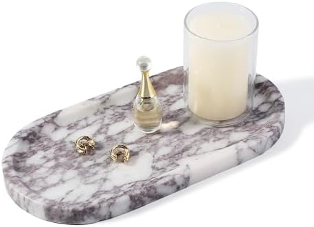 Koville Real Luxurious Natural Marble Vanity Tray, 10"x5" Calacatta Viola Marble Catchall Tray for Bathroom, Stone Perfume Trays Jewelry Dish for Dresser, Genuine Stone Storage Tray for Home Decor by Koville
