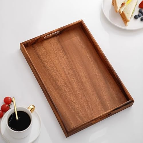 Wooden Coffee Trays with Handles Wood Serving Tray Wooden Bed Tray, Coffee Table Trays for Living Room,Wood Kitchen Tray Wood Decorative Tray with Handles - Image 6