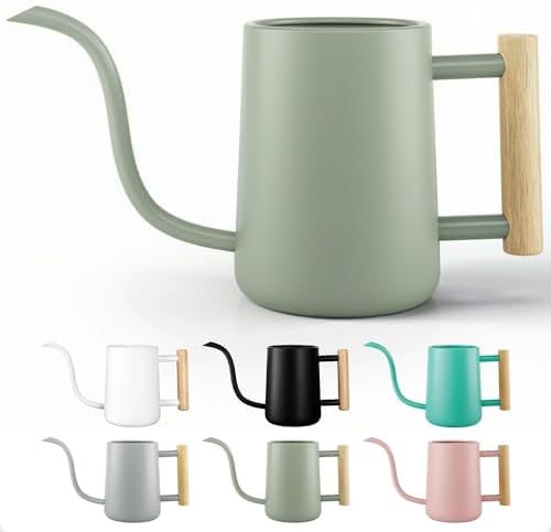 Metal Small Indoor Watering Can with Long Spout & Real Wood Handle, 35oz by HBDesignCo
