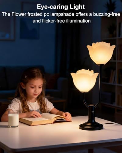 Lightdot Black Flower Table Lamp Dimmable Floral Modern Nightstand Lamp - Image 3