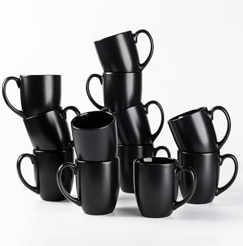 AmorArc 12 oz Coffee Mugs Set of 12, Ceramic Matte Black Coffee Cups Set by AmorArc
