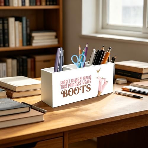 Pink Western Cowgirl Boots Makeup Brush Toothbrush Holder for Girls Bathroom Room Dorm, Cowgirl Horse Girl Gifts Wood Signs Pen Pencil Holder Organizer Office Desk Accessories - Image 4