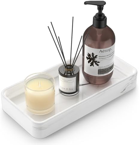 Gurygo 8" Ceramic Bathroom Vanity Tray for Kitchen Counter - Kitchen Soap Tray - Rectangular Ceramic Trays for Bathroom - Porcelain Large Serving Trays (Marble, Set/1) by FocusonHomeKitchen