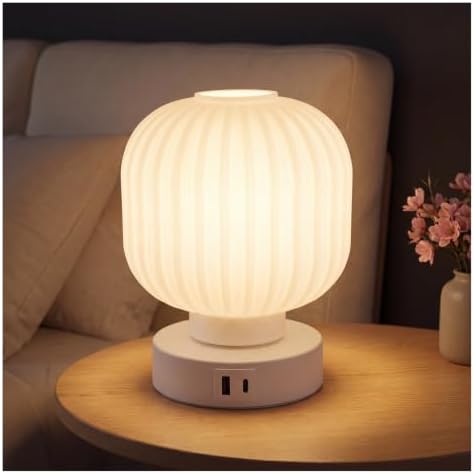 Elenhome Touch Bedside Table Lamp - Small Table Lamps,3 Way Dimmable with USB C+A Charging Ports - Bedroom Nightstand & Living Room Essential, 6W Bulb Included by Elenhome