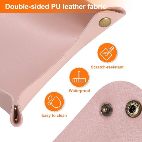 HARFINGTON PU Leather Valet Tray Unisex Folding Small Catchall Tray Portable Entryway Table Tray Nightstand Bedside Desk Tray for Key Wallet Watch Coin Jewelry Dice, Pink - Image 5