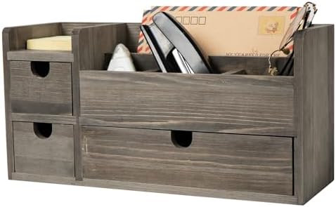 Rock Grey Wooden Desktop Organizer 3 Drawers Office Supplies Storage Caddy Stationery Box Mail Holder Note Pads Makeup Tools Cosmetics - Image 5