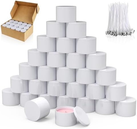 PCREGPAE 8OZ White Candle Tins Cans with Lids and Wicks for Making Candles by Unknown