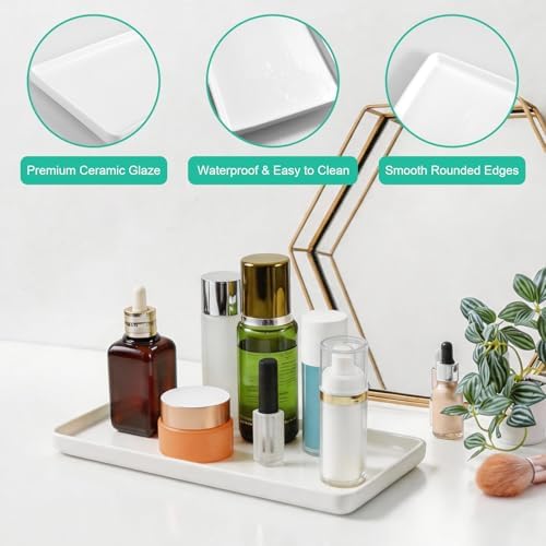 ALELION White Ceramic Bathroom Vanity Tray for Counter, Porcelain Tray for Toilet Tank, Soap Dispenser, Perfume, Jewelry, Candles, Coffee Table, Kitchen, Decorative Catchall Tray, 11.7 Inch - Image 5