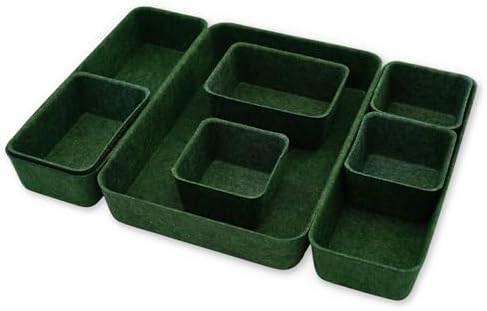 Welaxy Desk drawer organizer bins shallow trays felt storage desktop box for jewelry watches office supplies makeup small key holder minimalism 8-piece (Forest Green) by Welaxy