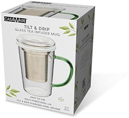 casaWare 18-Ounce Borosilicate Glass Tea Infuser Mug with Lid (Green Handle) - Image 2