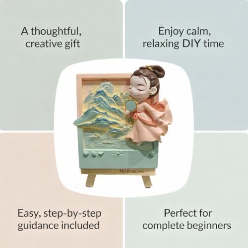 Dumblings 3D Painting Kit – DIY Coloring with Acrylic Paints & Brushes, Relaxing Mindful Craft for Home Decor or Fridge Magnet, Gift for Kids & Adults (3D Painting kit - Goddess of Luo River) - Image 6