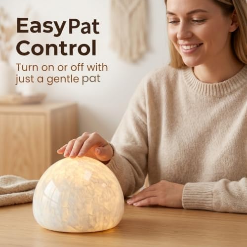 Natural Marble Lamp Cordless Touch Control Night Light 3-Way Dimmable Pat Light LED Ambient Glow Lamp Type-C Rechargeable Portable Stone Bedside Desk Lamp Zen Home Decor (White A) - Image 6