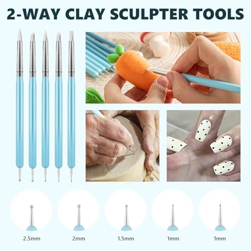 UUSYCUN 10PCS Silicone Clay Sculpting Tool, 2-Way Clay Shaper & Sculpter Brushes Tools for Modeling, Dotting, Polymer Clay, Pottery Crafts, Nail Art, Rock, Blending, Drawing, Air Dry Clay, Ceramics - Image 3