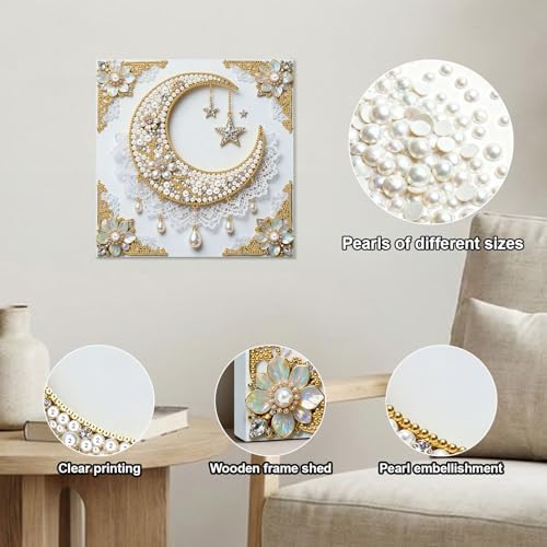Xylzzuit Pearl Painting Kit with Frame All Inclusive 9.84x9.84IN DIY Gemstone Diamond Art Craft Supplies for Adults Beginners Craft Lovers Living Room Wall Desktop Decor Gift (Moon) - Image 2