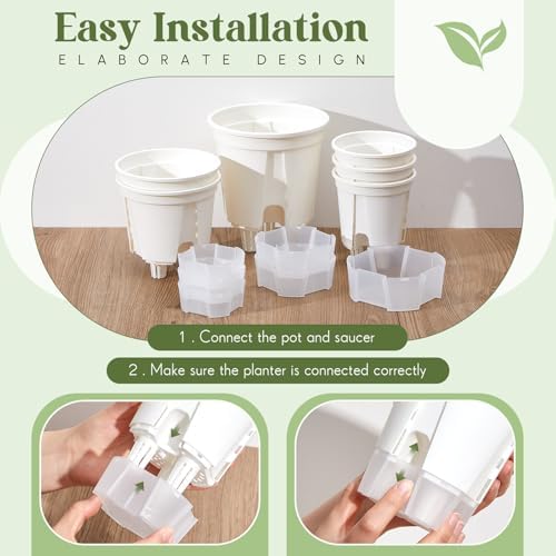 Wonderjune Self Watering Planter, 4.72'', 5.91'', 7.09'', White, 9 Pcs - Image 6