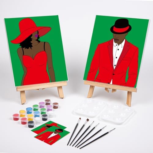 VOCHIC Couples Paint Party Kits Pre Drawn Canvas for Adults Paint and Sip Kit Date Night Games for Couples Painting Art Set 8x10 Elegant Ladies Gentlemen (2 Pack) - Image 2