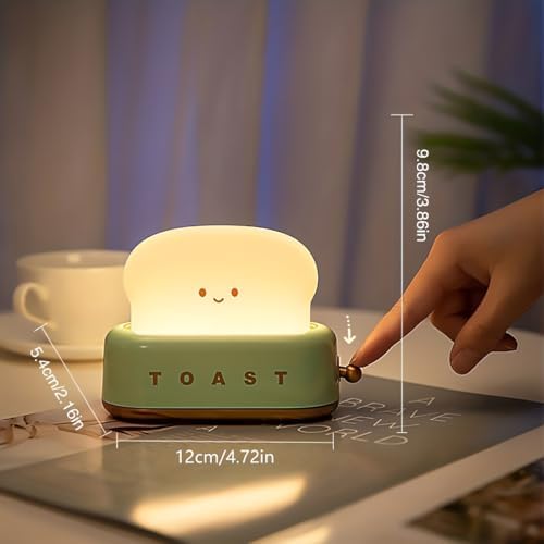 QANYI Desk Decor Toaster Lamp, Rechargeable Small Lamp with Smile Face Toast Bread Cute Toaster Shape Room Decor Night Light for Bedroom, Bedside, Living Room, Dining, Desk Decorations, Gift - Image 5