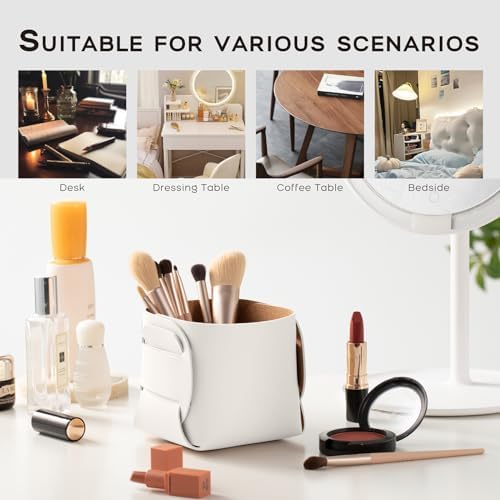 HOMIEAZICOZI 2-Pack Cork Leather Desk Accessories Storage - Pencil Pen Holder - Makeup Brush Holder Organizer - Stylish Addition to Home Decor (White) - Image 5