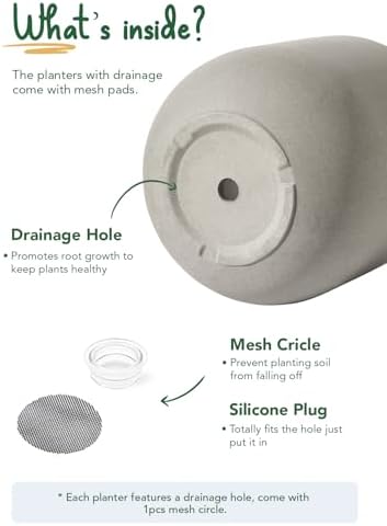 LE TAUCI 10 Inch Plant Pot, Ceramic Pots for Plants with Drainage Hole and Rubber Plug, Plant Pots Indoor for Home Garden Patio Office, Cylinder Flower Planter Pot, Neutral Gray - Image 4