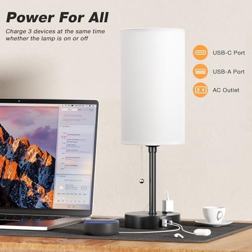 17" Bedside Lamp for Bedroom - USB A+C Port, AC Outlet,3 Color Temperature - Image 4