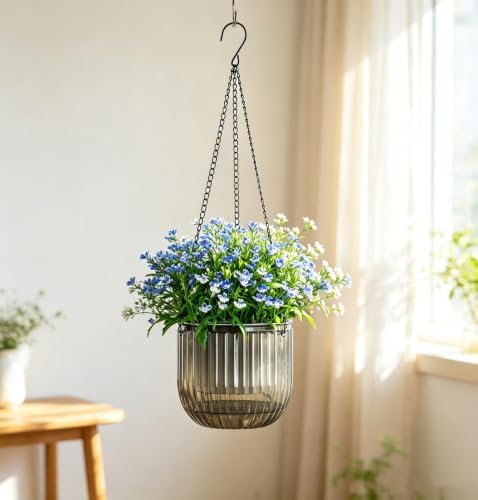 Melphoe 2 Pack Self Watering Hanging Planters Indoor Flower Pots, 6.5 Inch Outdoor Hanging Plant Basket, Hanger with 3Hooks Drainage Holes for Garden Home (Emerald + Gray) - Image 3