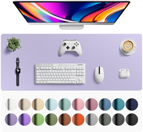 Aothia Faux Leather Desk Mat - Large Mouse Pad, Non-Slip PU Leather Blotter, Waterproof Writing Surface for Office and Home (Lavender, 42" x 17") by AothiaSimpleNaturalUnique