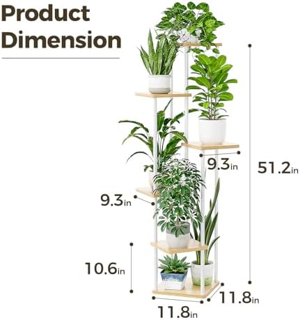 Bamworld White Plant Stand Indoor Tall Metal Wood Plant Shelf - Image 4