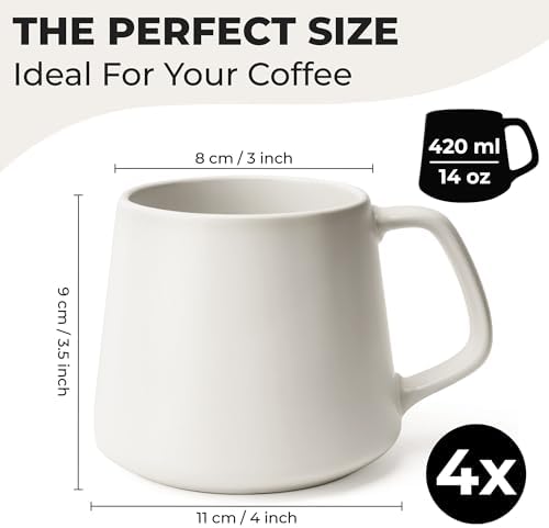 MIAMIO - Coffee Mugs Set of 4, Ceramic (14oz) - Luxe (Cream White) - Image 2