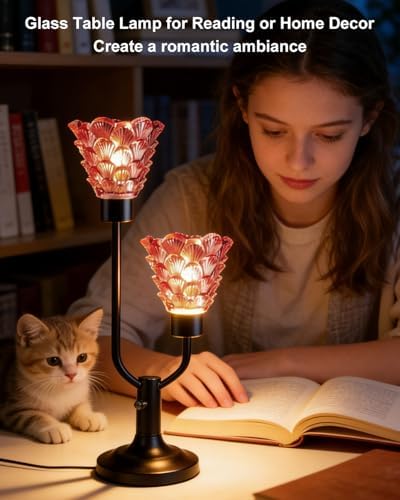 Lightdot Mid Century Modern Glass Table Lamp Vintage Pink Lamp Dimmable - Image 5