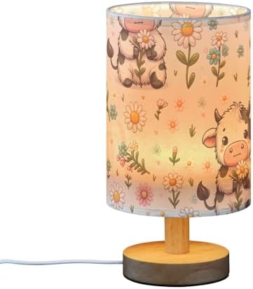 ALAZA Cow Daisy Farm Animal Lamp for Girls Boys Bedroom Bedside Table Lamp with USB Port LED Kids Nightstand Lamp Wood Base Desk Living Room Decor - Image 4