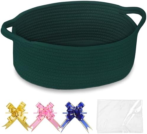 COMSE Empty Small Gift Basket with Bag & Ribbons, Dark Green by COMSE
