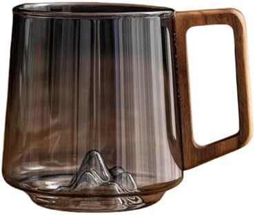 450ml Retro Mountain View Glass Mug, Wood Handle, Heatproof by Miasexauisitegiftsshowcase