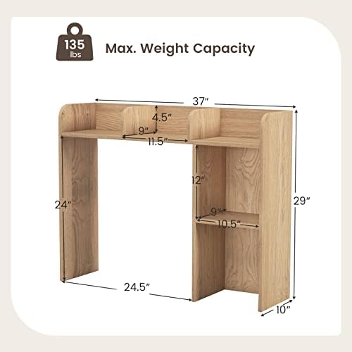 GIANTEX Desktop Bookshelf, Wood Desk Hutch Organizer for 27 Inch Computer Monitor, Countertop Storage Display Rack with 5 Shelves, Multipurpose Desktop Shelf Bookcase for Dorm Office Home, Natural - Image 3