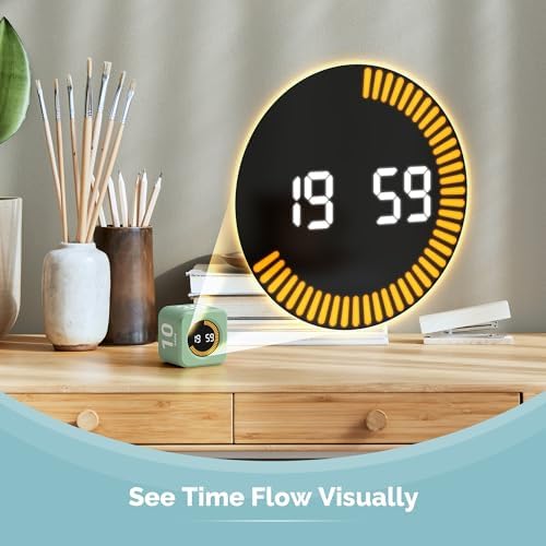 KADAMS Pomodoro Timer – Visual Cube with 5/10/30/60 Min Presets, LED Countdown Ring & Count Up Mode, Silent Flip Productivity Timer for Study, Classroom, Office, Cooking (Green 5-10-30-60 min) - Image 4