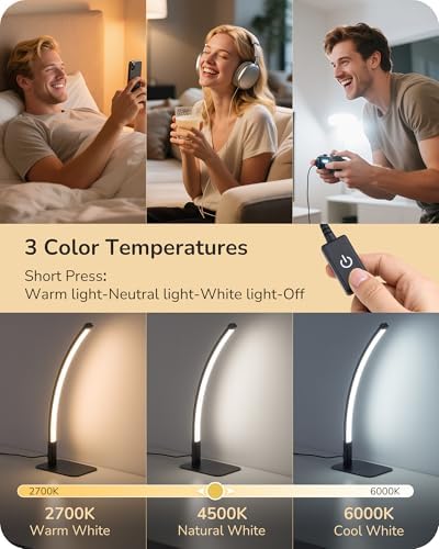 EDISHINE Curved LED Table Lamp, Modern Bedside Lamps for Bedroom, Black - Image 4