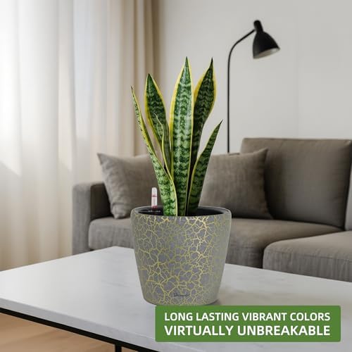 Dexceder 9x8 Self Watering Planter (Grey Gold Crackle) - Image 6