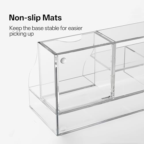 HBlife Acrylic Desk Organizer with Drawer, Pen & Pencil Holder, Multifunctional Desktop Caddy for Office Supply and Organization (Clear) - Image 3