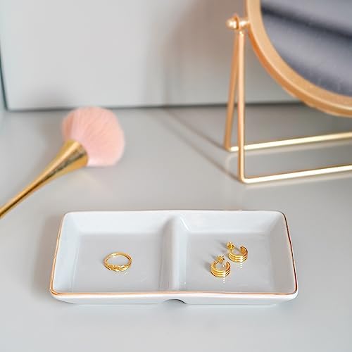 HANKOR Ceramic Jewelry Dish Tray, 2 Compartment Ring Dish, Decorative Trinket Tray for Rings, Earrings, Keys, Birthday Christmas Gifts, Grey - Image 2